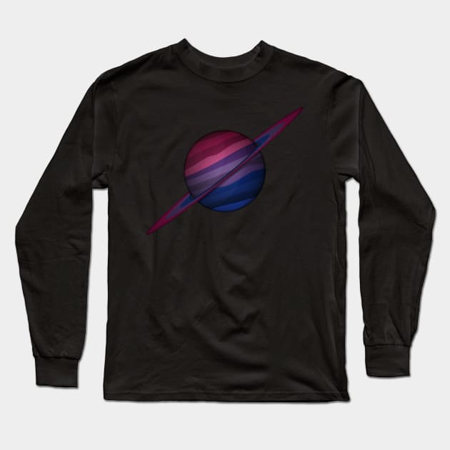 Planet and Rings in Bisexual Pride Flag Colors Long Sleeve T-Shirt by LiveLoudGraphics